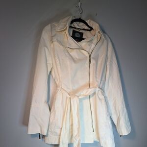 Vince Camuto Women's Full Zip Hooded City Coat in Cream, Size XL